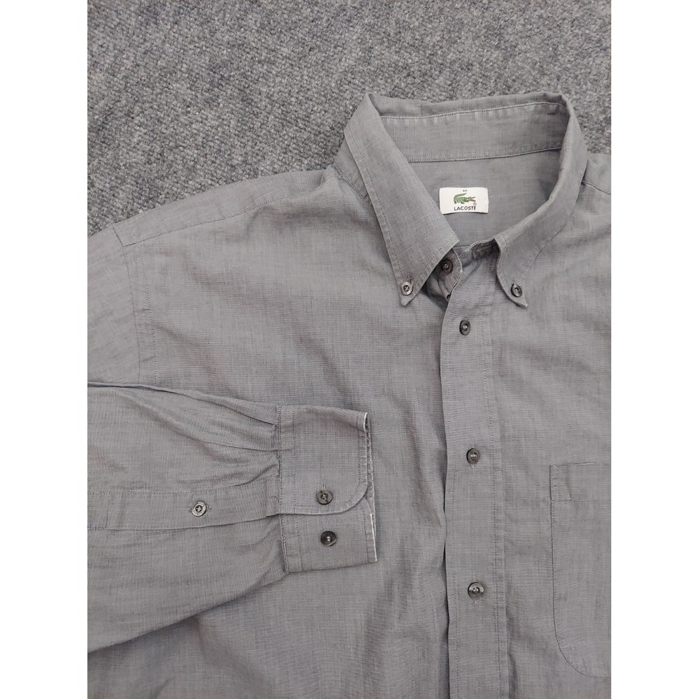 LACOSTE Shirt Mens 44 Gray Button Down Long Sleeve Crocodile Logo Dress Casual